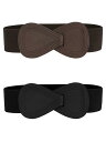 Allegra K 2Pcs Interlock 8-shaped Faux Leather Buckle Elastic Waist Belt for Lad...