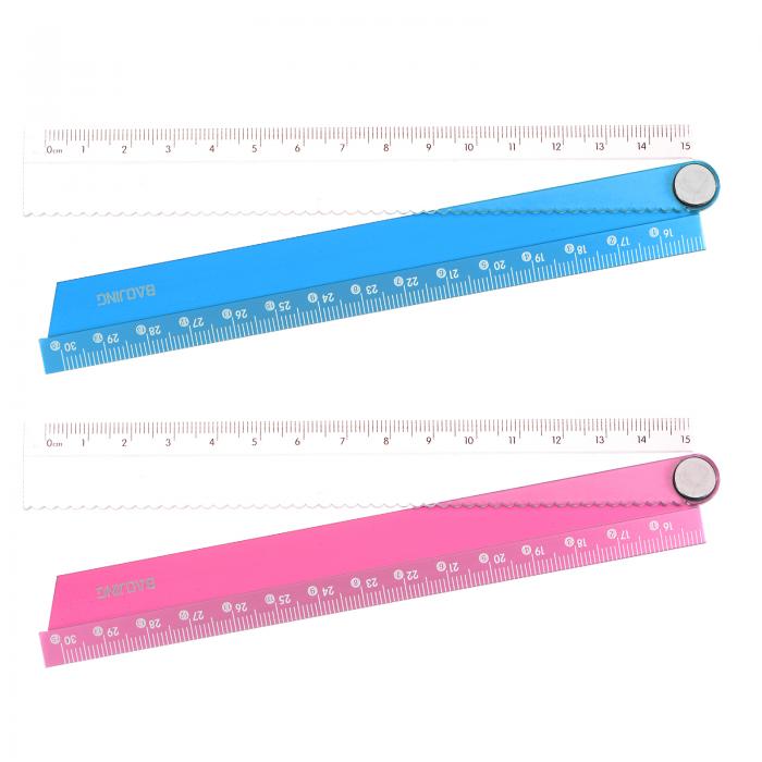 折り畳みルーラー ストレートルーラー オフィスルーラー アルミ合金 角線付き ウェーブエッジ付き 幾何学的測定ツール 建築家教室オフィス用 ブルー レッド 30cm