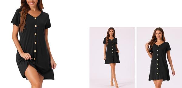 cheibear レディース ボタン 半袖 ソフト ショート ナイトガウン 黒 M 2