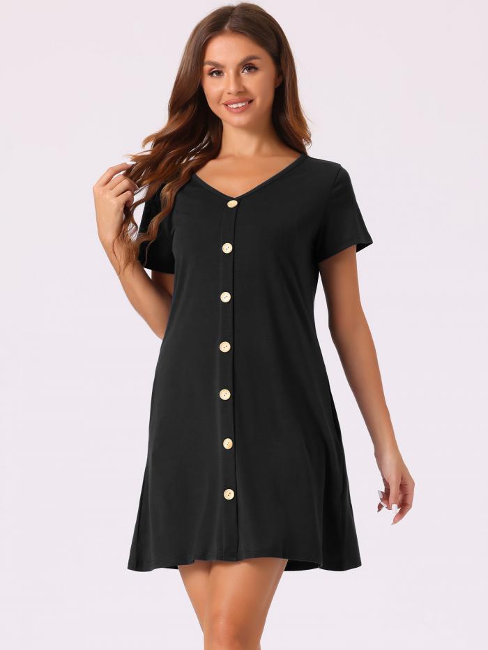 cheibear レディース ボタン 半袖 ソフト ショート ナイトガウン 黒 M 3