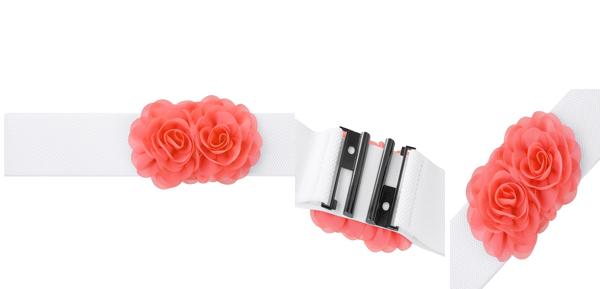 Elerevyo レディース ラージ シフォン ローズ ダブルフラワー 伸縮性ウエストベルト ストレッチ ワイドコルセット エレガント ドレス用 スイカレッド 68x6cm/26.8x2.4 inches(LxW)