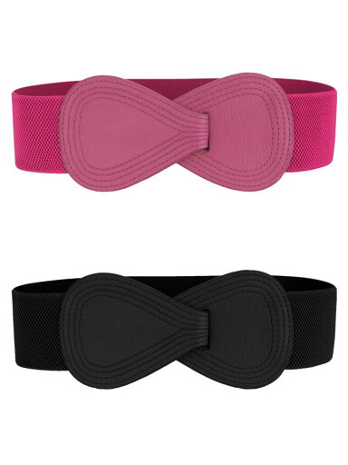 Allegra K 2Pcs Interlock 8-shaped Faux Leather Buckle Elastic Waist Belt for Lady Black & Hot Pink 68.6x6cm/27x2.36"(LxW) Allegra K 2Pcs Interlock 8-shaped Faux Leather Buckle Elastic Waist Belt for Lady Black & Hot Pink 68.6x6cm/27x2.36"(LxW)