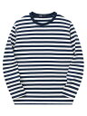 Lars Amadeus メンズ ストライプTシャツ クルーネック 長袖 コントラストカラー プルオーバー カジュアル トップス ネイビーホワイト 2XL