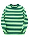 Lars Amadeus メンズ ストライプTシャツ クルーネック 長袖 コントラストカラー プルオーバー カジュアル トップス グリーンホワイト L