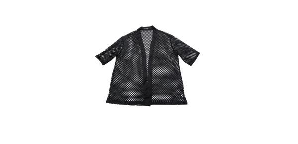 Lars Amadeus メンズ メッシュシアーカーディガン フィッシュネットオープンフロントパーティートップス 3/4スリーブ シースルー着物カーディガン ブラック S