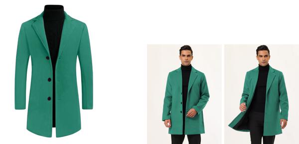 Lars Amadeus トレンチコート ロングジャケット オーバーコート スリム ノッチドラペル シングルブレスト 冬 メンズ ナチュラルグリーン M