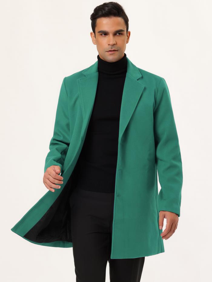 Lars Amadeus トレンチコート ロングジャケット オーバーコート スリム ノッチドラペル シングルブレスト 冬 メンズ ナチュラルグリーン M