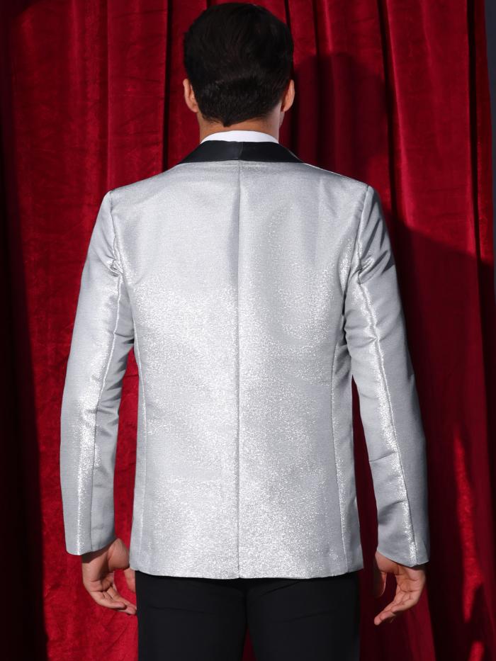 Lars Amadeus メンズ グリッターブレザー ショールラペル ウェディング メタリック スポーツコート パーティー 輝く スーツジャケット シルバー XL