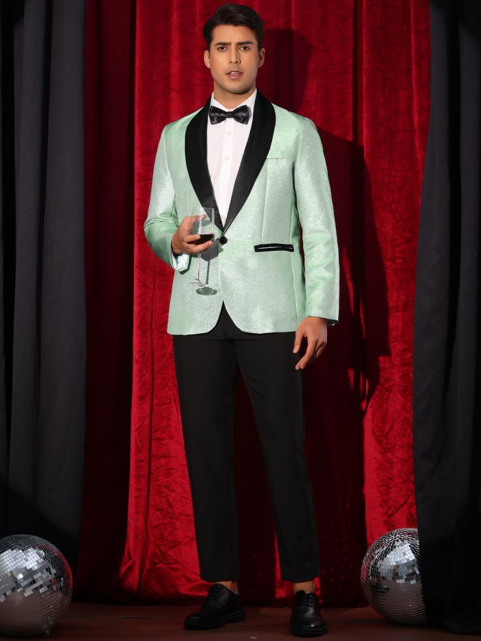 Lars Amadeus メンズ グリッターブレザー ショールラペル ウェディング メタリック スポーツコート パーティー 輝く スーツジャケット グリーン XL