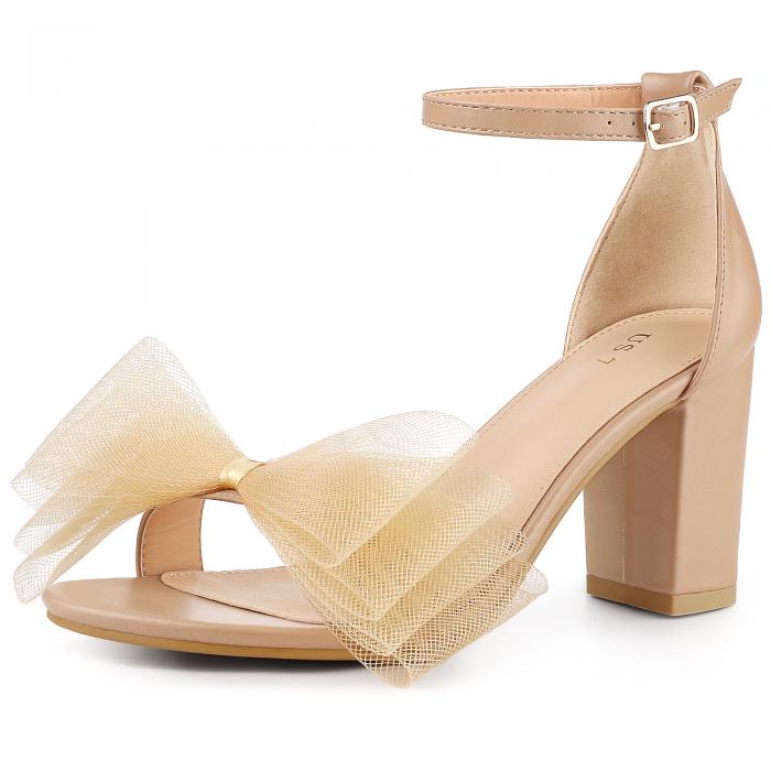 Perphy サンダル 蝶ネクタイ アンクルストラップ チャンキー ハイヒール レディース 肌色 26.5 cm