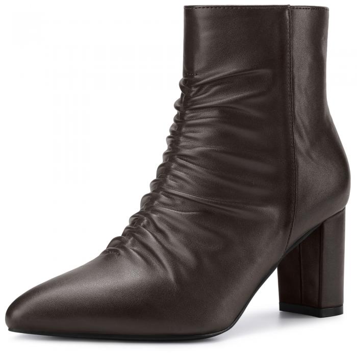 Perphy ポインテッドトゥ スラウチド ブロックヒール アンクルブーツ レディース コーヒー 26.0cm