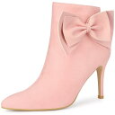 Allegra K レディース ポインテッドトゥ ボウ スティレットヒール アンクルブーツ ピンク 23.0cm