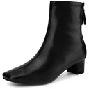 Allegra K レディース スクエアトゥ ブロックヒール アンクルブーツ ブラック 23.5cm