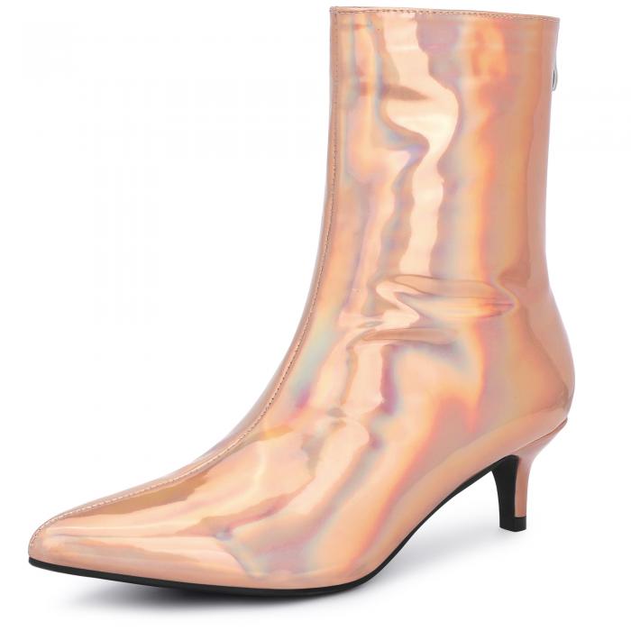 Perphy ポインテッドトゥ ジッパー キトンヒール アンクルブーツ レディース ローズゴールド 23.0cm