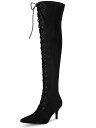 Allegra K レディース レースアップ スティレットヒール オーバーニーハイブーツ ブラック 23.0cm(4)