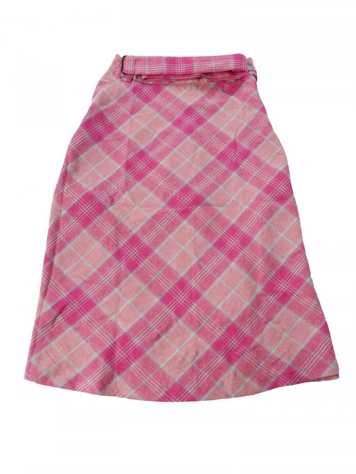 Allegra K チェックスカート 膝丈 Aライン ミモレ丈 ハイウエスト 体型カバー 着痩せ 秋冬 衣装 レディース ホットピンク XS