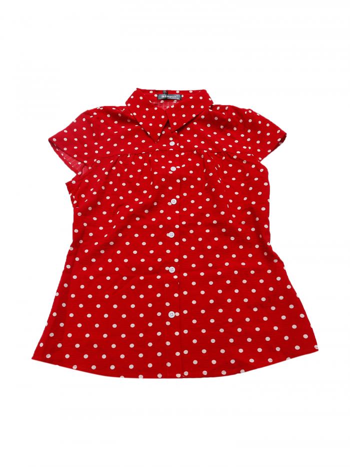 Allegra K 水玉トップス シャツ 半袖 ヴィンテージ カジュアル レディース レッド XL