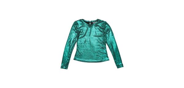 Allegra K レディース メタリックシャツ 輝く ディスコ パーティー用 トップス ライトグリーン S