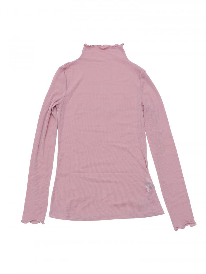 Allegra K 長袖 シャツ ブラウス スリム トップス パーティー メッシュ シャイニー レディース 透け感のあるピンク L