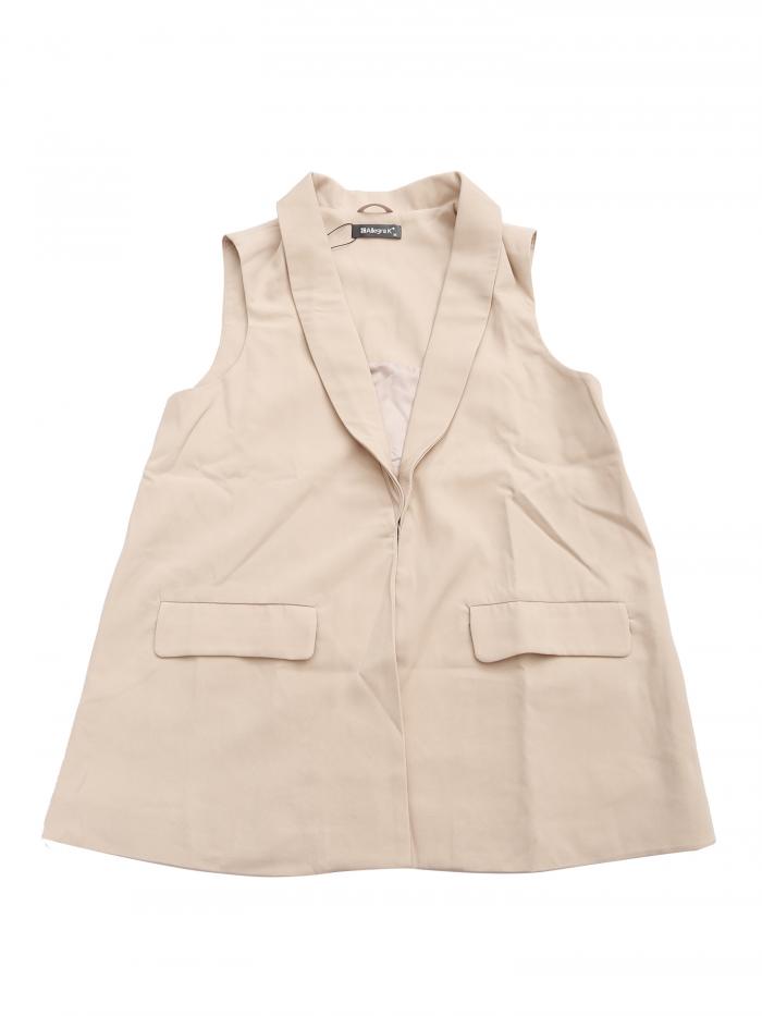 Allegra K レディース ノースリーブ ブレザー ショールカラー オープンフロント ワーク オフィス スーツ ベスト ジャケット カーキ L