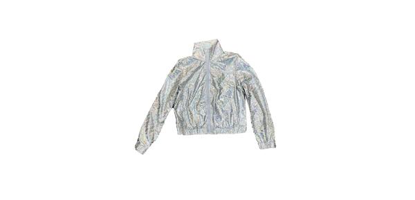Allegra K トラックジャケット メタリックジャケット ジップフロント シャイニー 長袖 レディース レインボーシルバー S