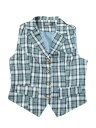 Allegra K 格子縞チョッキ ヴィンテージベスト ノッチ付き ラペルカラー シングルブレスト レディース ダスティブルー XS(4)