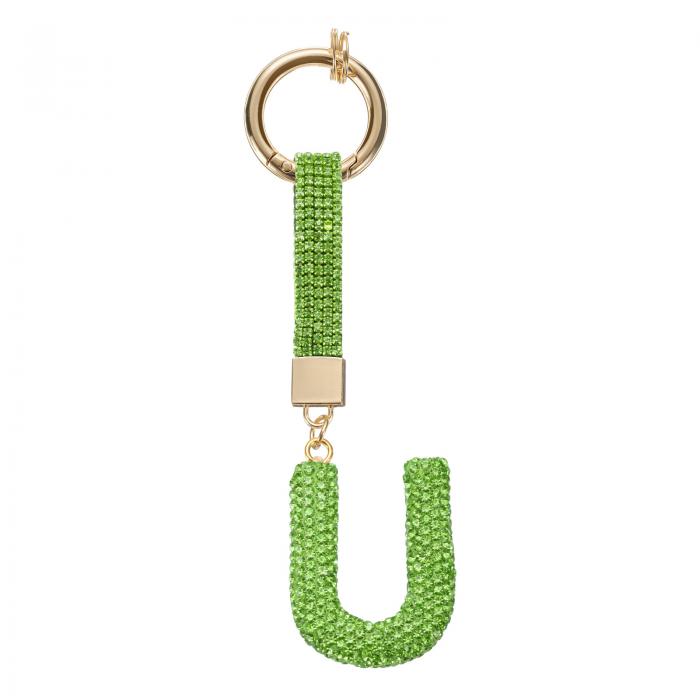 アルファベットU文字バッグ装飾 ラインストーン イニシャル アルファベットレター装飾 アクセサリー キーチェーン ブレスレット リストバンド ネックレス 宝石メイキング バッグ ライト緑