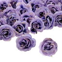 人工バラの花の頭 シルクのフェイクバラの花の頭 ミニバラ 人工花 バルク DIY ウェディングブーケ センターピース パーティー ホームデコレーション用 3 cm ライトパープル 50個