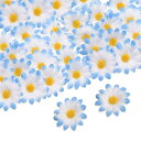 100個の人工デイジーの花のヘッド 1.6"のシルクフェイクデイジーのヘッド ミニデイジーの人工花の大量販売 DIYウェディングブーケ センターピース パーティー ホームデコレーション用 ブルー/イエロー