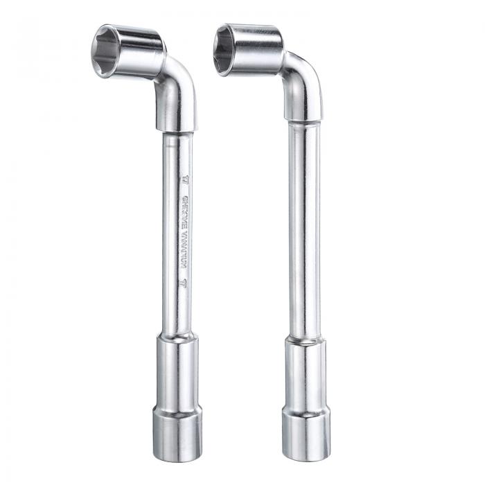 2個 L字型角度ソケットスパナ 17mm 18mm 高炭素鋼 ダブルエンド メトリックヘックス 6点 チューブ状ソケットレンチ 一般修理 パイプライン 自転車車両メンテナンス用