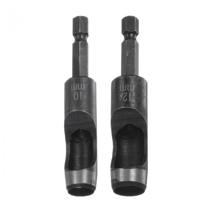 レザー中空パンチ 6.4 mm 六角シャンク ドリル用 ベルト穴パンチ パンチングカッターツール 厚手生地用 レザークラフト作業用 10 mm 12 mm 2個