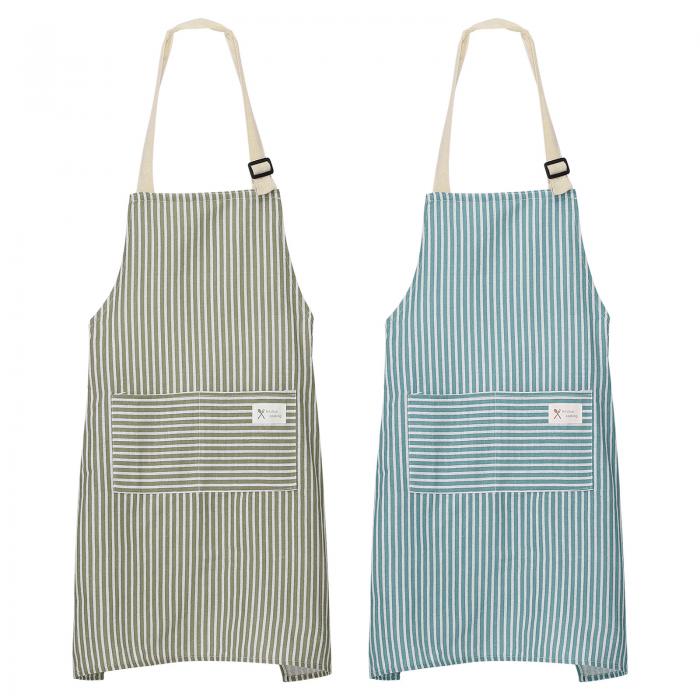 2パックのキッチン調理エプロン 75x68cm 調節可能なビブ 防水シェフエプロン 男性 女性 シェフ用 2つのポケット付き グレー/ブルーストライプのサムネイル