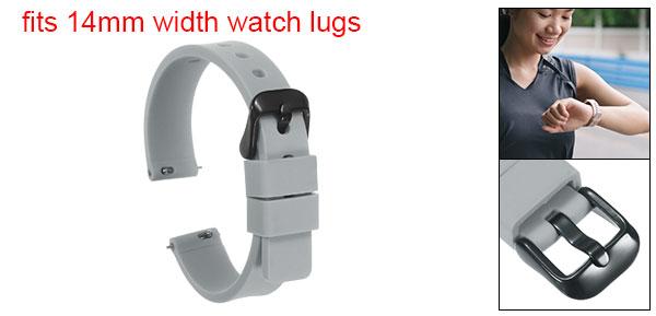 14mm幅 シリコンウォッチバンド クイックリリース 柔らかいラバー製交換用ウォッチストラップ 黒ステンレススチールバックル付き 男性用女性用 グレー