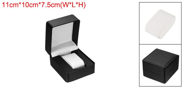 シングルウォッチケース PUレザーウォッチトラベル収納ディスプレイボックス 取り外し可能なクッション付き 多く 時計に対応 黒 角丸仕上げ