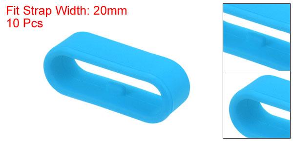 10個 ウォッチバンドフィックスリング シリコン製交換用ファスナーリング シリコンウォッチホルダーキーパー 20mm幅ウォッチバンド用 ライトブルー