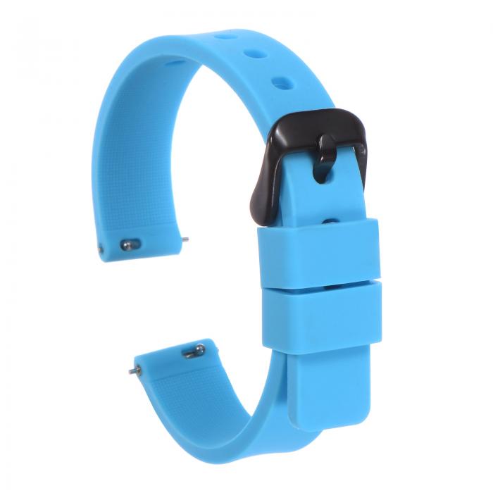 16mm幅クイックリリースソフトラバー交換用ウォッチストラップ 黒ステンレススチールバックル付き シリコンウォッチバンド 男性用女性用 ライトブルー