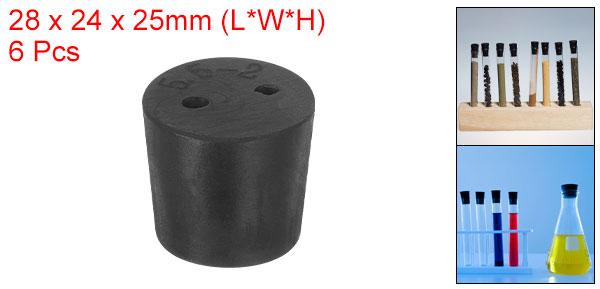 6個2穴ゴムストッパー テーパードラボシールチューブストッパープラグ テストチューブフラスコガラス容器産業および研究所用 28x24x25mm黒 [2]