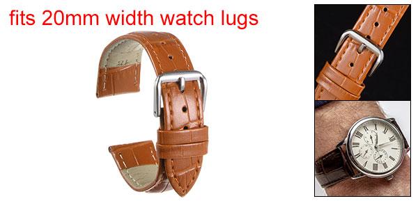 20mmエンボス加工牛革時計バンド交換用バネ棒付き 男性と女性用 ペール茶色