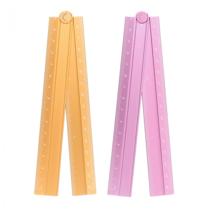 2個 折りたたみ定規 30cm メートル法 アルミ合金 プロトラクター 折りたたみ定規 幾何学測定ツール 角度線付き 建築家 アーティスト オフィ ス用 2色