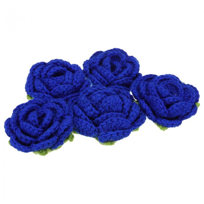 5個 花 付けられたパッチ 編み花びら手作り編み花アップリケ DIYヘアク ローズウェディングパーティー..