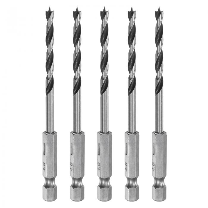 5個 ブ ラッドポイ ントドリルビット 4mm (5/32") 直径 ベアリングスチール 1/4" 六角シャンク 木工用..