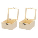 ヒンジ付き蓋付き未完成の木製ディスプレイボックス 4.7"x4.7"x3.3"小さな木製キープセイク収納ボックス DIYクラフトコレクタブル宝石ギフトホームデコレーション用ガラス蓋付き 2個入りベージュ