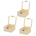 ヒンジ付き蓋付き未完成の木製ディスプレイボックス 4.7"x4.7"x3.3"小さな木製キープセイク収納ボックス DIYクラフトコレクタブル宝石ギフトホームデコレーション用ガラス蓋付き 3個入りベージュ