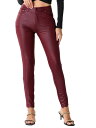 Allegra K レディース フェイクレザーパンツ ハイウエスト ストレッチ スリムフィット モーターサイクルレギンスパンツ ブルゴーニュ M(4)