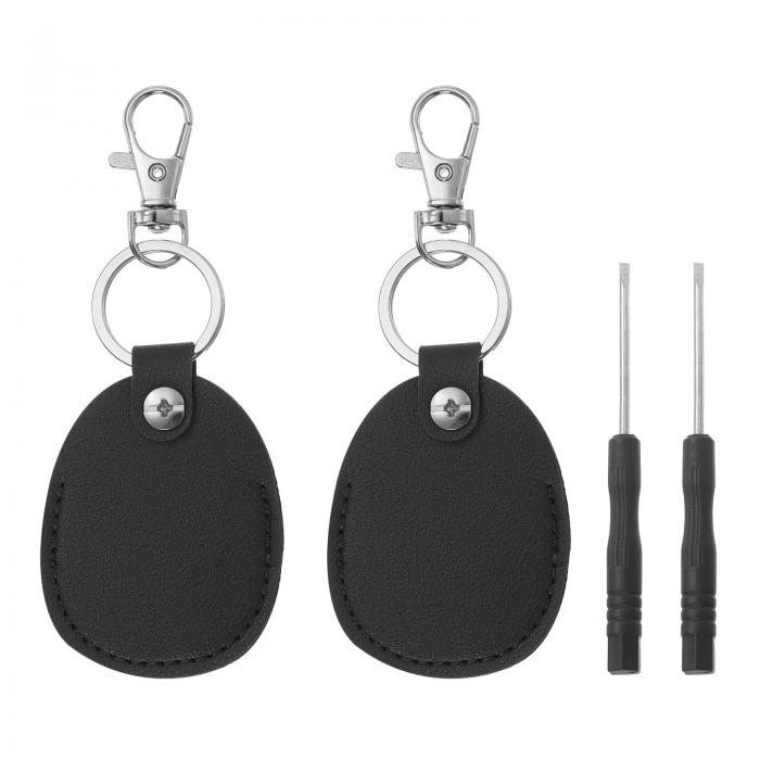 PATIKIL レザーキーフォブ 2個入りの本物のレザーキーフォブ キーリング付き ホームオフ ィスの鍵 IDカード エアタグ用のポータブルエアタグホルダー 黒