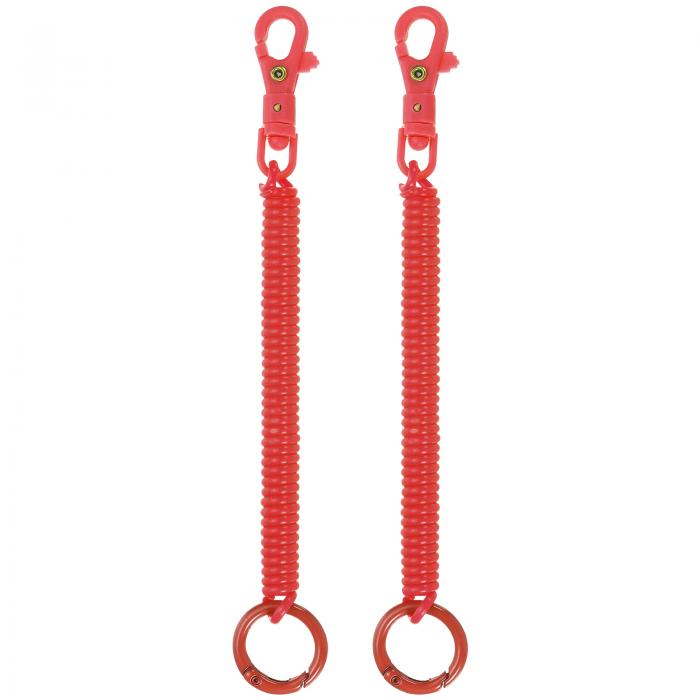 PATIKIL リトラクタ ブルコイルスプリングキーチェーン 2個入り 紛失防止キーチェーンホルダーラニヤードコード 金属ロブスタークラ スプキーリング付き 17.5cm キーウォレット用 レッド