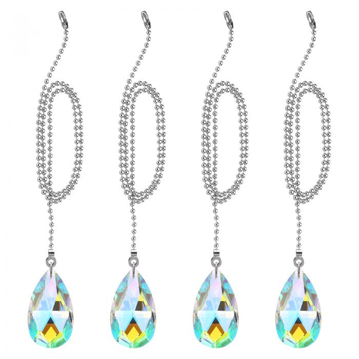 PATIKIL 22" パティオファン プルチェーン エクステンダー セット 水晶 ドロップシェイプ ビーズ ボールファン プルチェーン 4個 ボールチェーン コネクタ付き ライトレインボーカラー