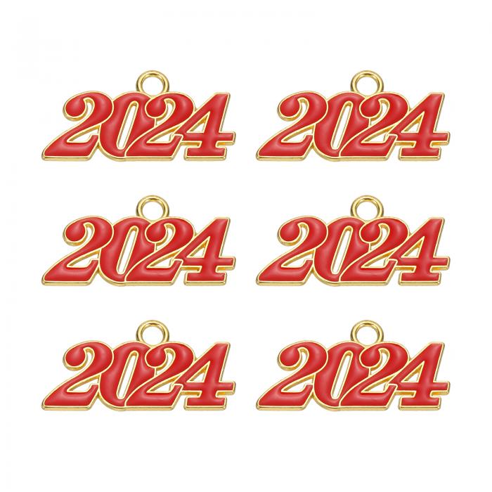 PATIKIL 2024年卒業タッセル装飾 6個合金2024年エナメル中サイズ文字装飾卒業タッセル卒業帽ネックレスペンダントDIYキーメイキング 金色レッド