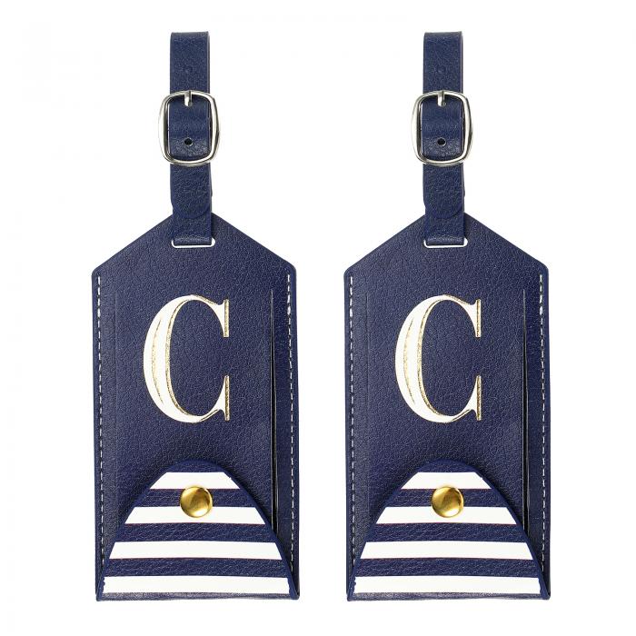 PATIKIL 荷物タグ 2個 PUレザー 刺繍入りスーツケースタグ レタートラベルタグ プライバシー保護ラベル 旅行手荷物スーツケース用 パープル