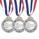 PATIKIL 銀賞のメダル 6.5 cm 3個 優勝者賞メダル 2位賞 オリンピックスタイル ネックリボン付き ゲーム スポーツ 競技用